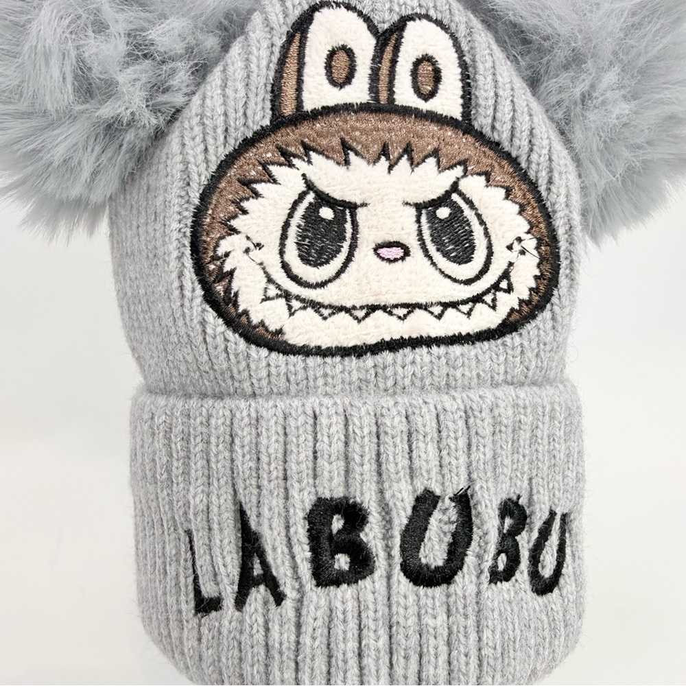 Gray Labubu Knit Pom-pom Beanie - Picture 2 of 10